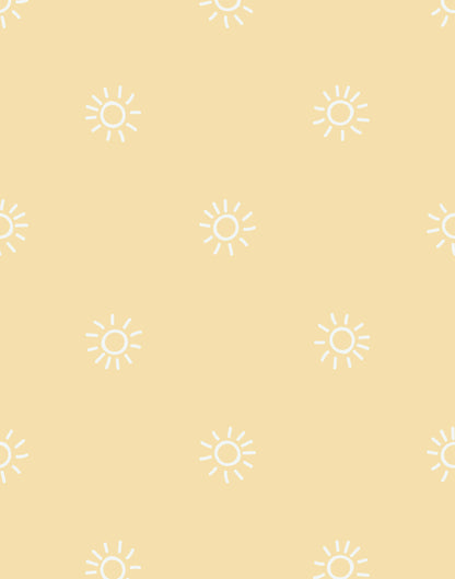 Pattern of white sun icons on a beige background