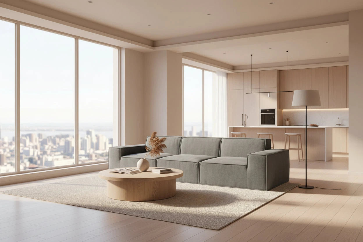 Urban Contour Modular Sofa - Dark Grey Bouclé Channel Tufted