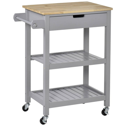 🍽️ Premium Kitchen Trolley Cart - Rubberwood Worktop & Wheels 🛒