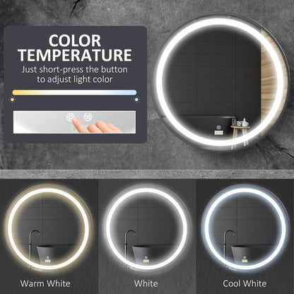 🪞 Kleankin Round LED Bathroom Mirror ✨ Illuminated Wall Mount with Smart Lighting