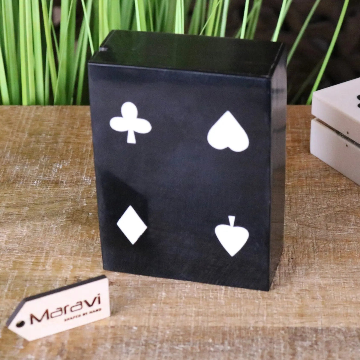 Zarita Resin and Wood Playing Card Box in Black or White