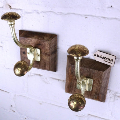 Zerika Antique Gold Double Coat Hooks, Tree of Life, Set of 2