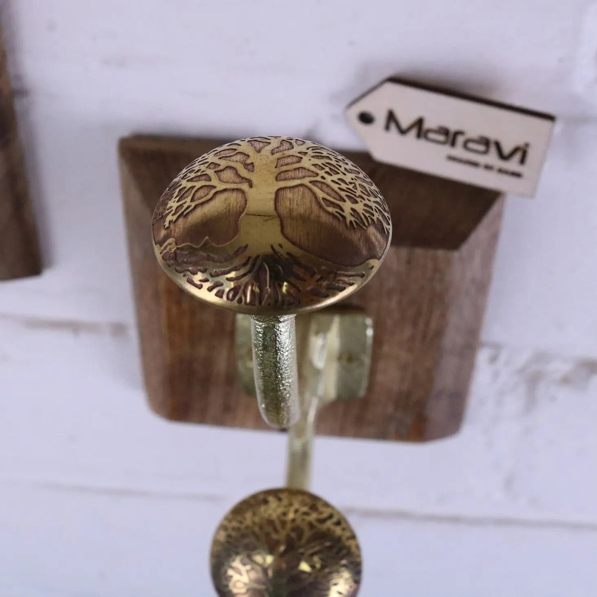 Zerika Antique Gold Double Coat Hooks, Tree of Life, Set of 2
