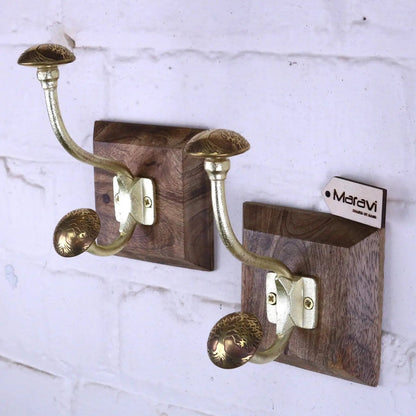 Zerika Antique Gold Double Coat Hooks, Tree of Life, Set of 2