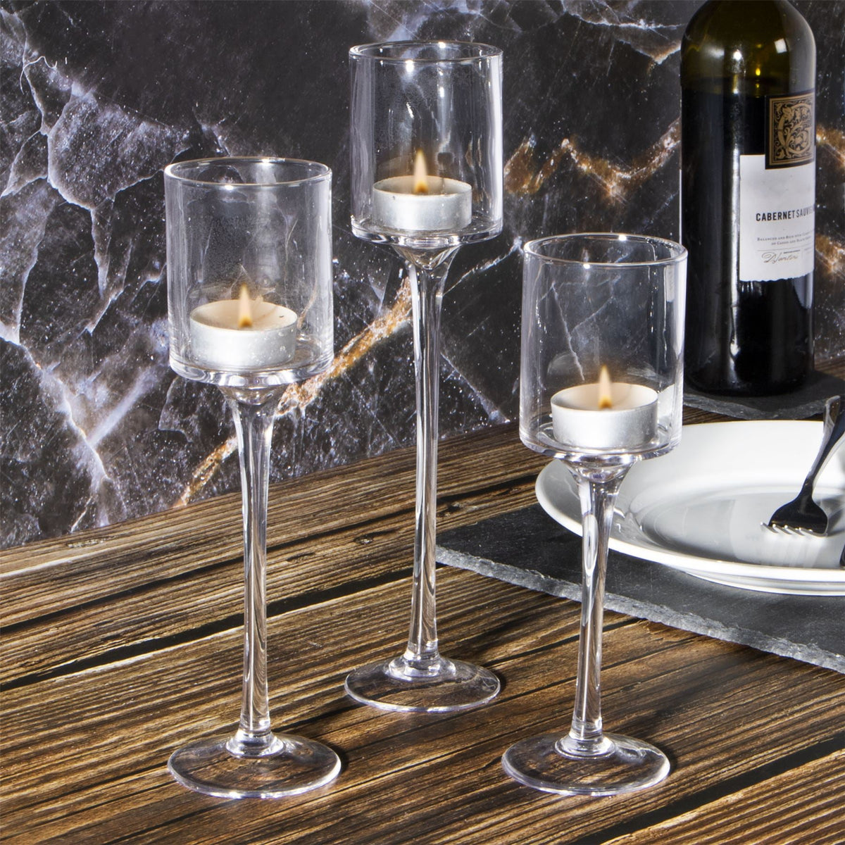 Maison & White Tall Glass Tealight Holders, Set of 3