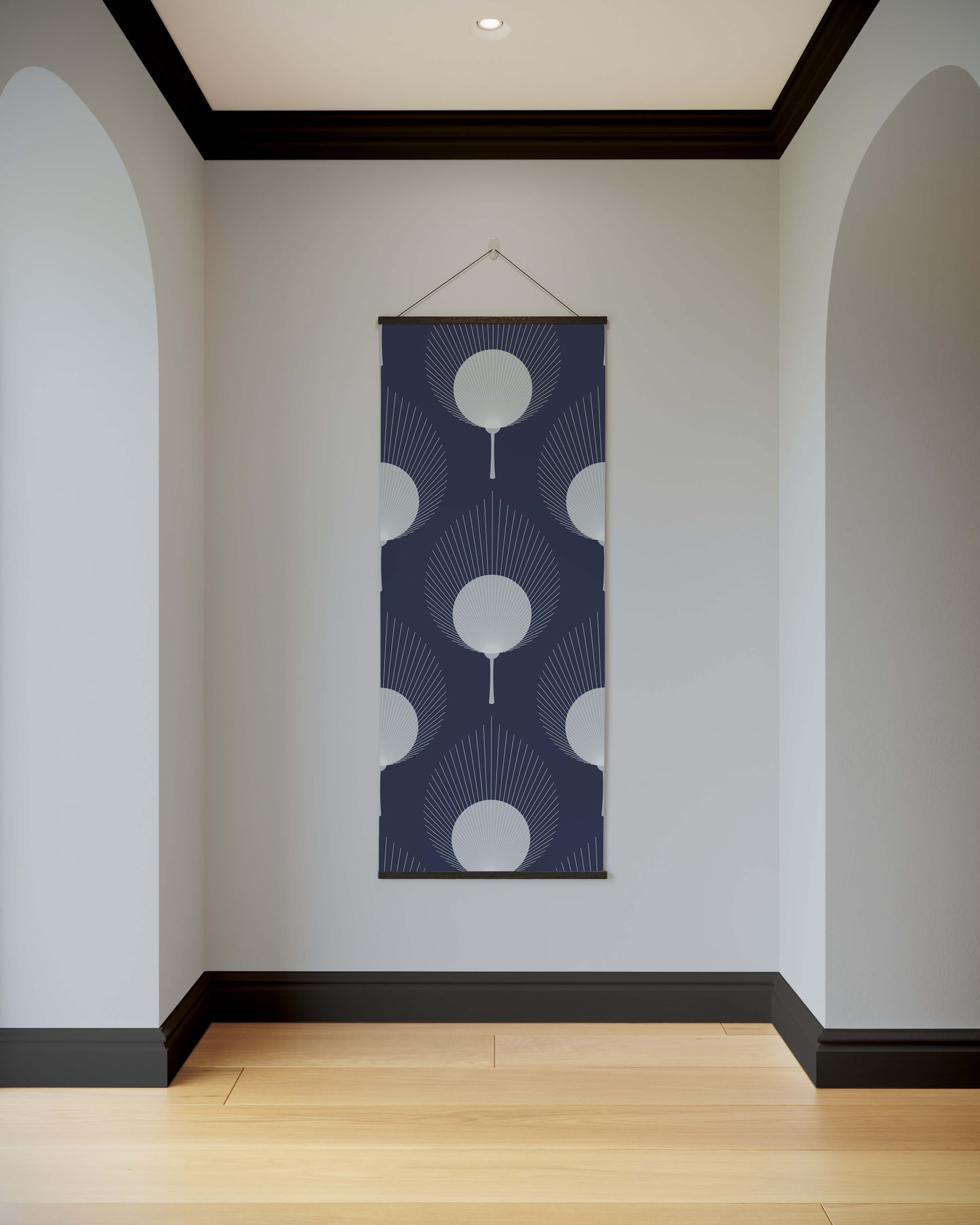 Wall hanging with geometric pattern on a plain wall