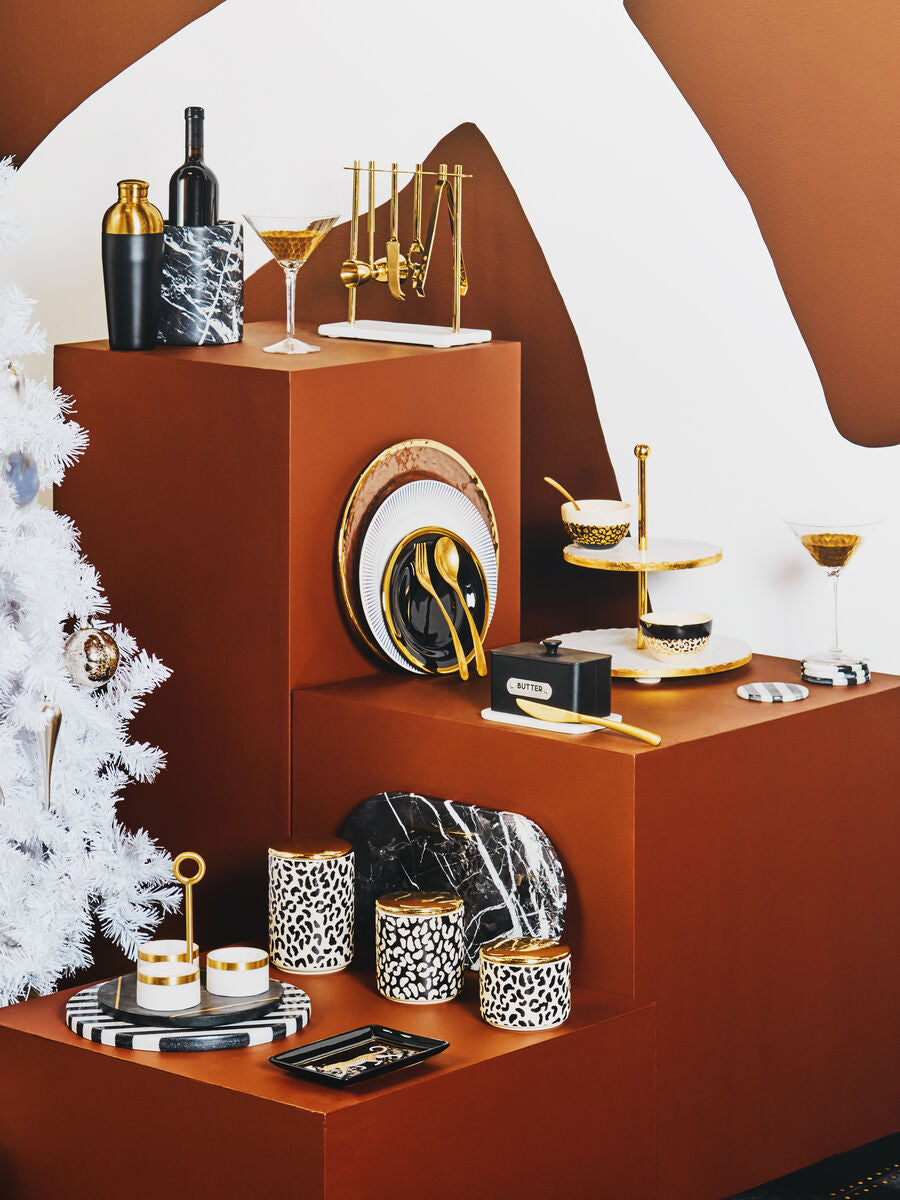 Empire 2-Tier White Marble and Gold Cake Stand