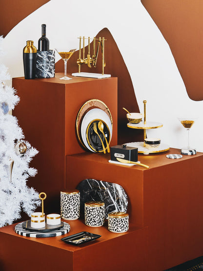 Empire 2-Tier White Marble and Gold Cake Stand