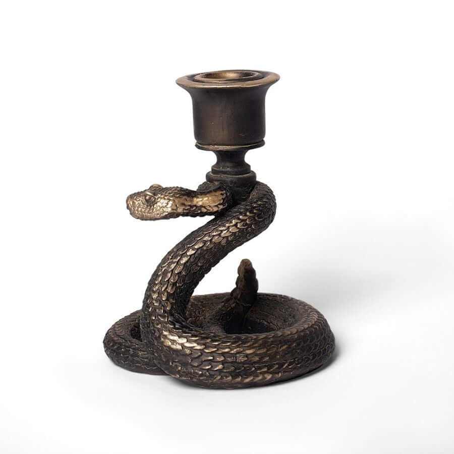 Alchemy Gothic Death Rattle Snake Candlestick – Antique Gold