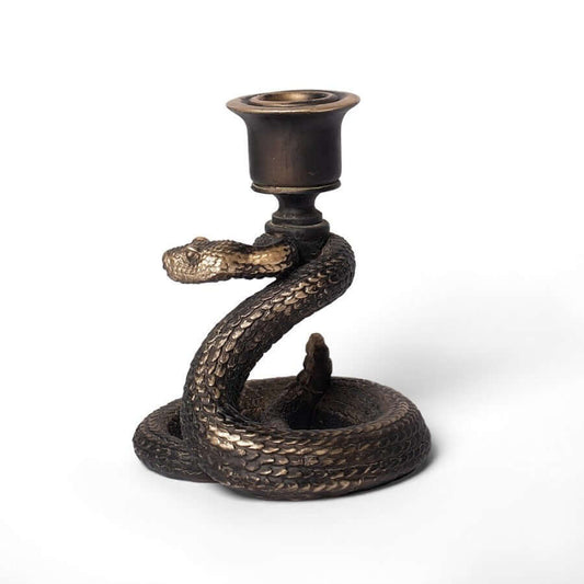 Alchemy Gothic Death Rattle Snake Candlestick – Antique Gold