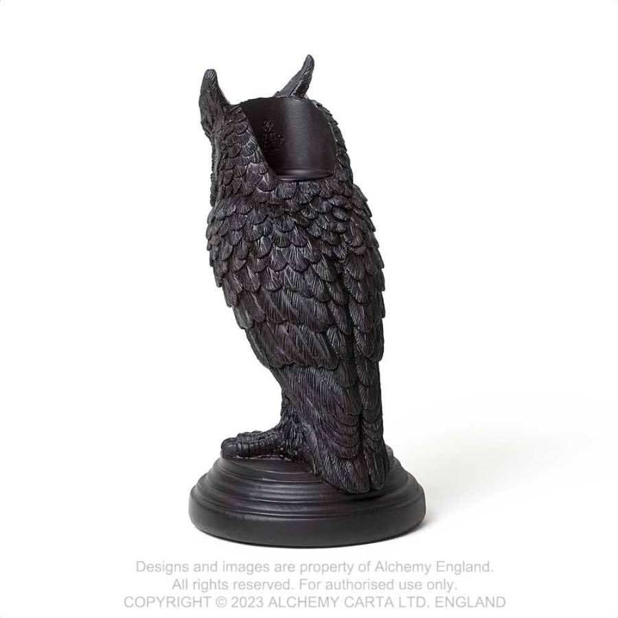Alchemy Gothic Owl of Astrontiel Candlestick – Black