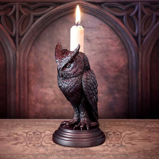 Alchemy Gothic Owl of Astrontiel Candlestick – Black