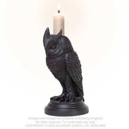 Alchemy Gothic Owl of Astrontiel Candlestick – Black
