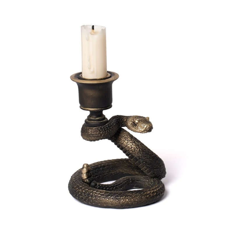 Alchemy Gothic Death Rattle Snake Candlestick – Antique Gold