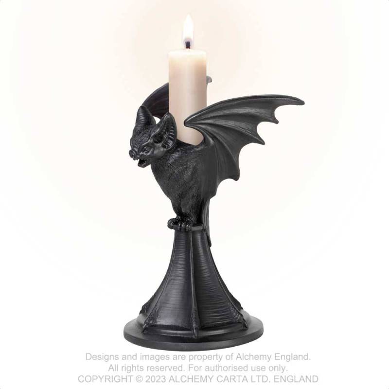 Alchemy Gothic Vespertilio Bat Candlestick – Black