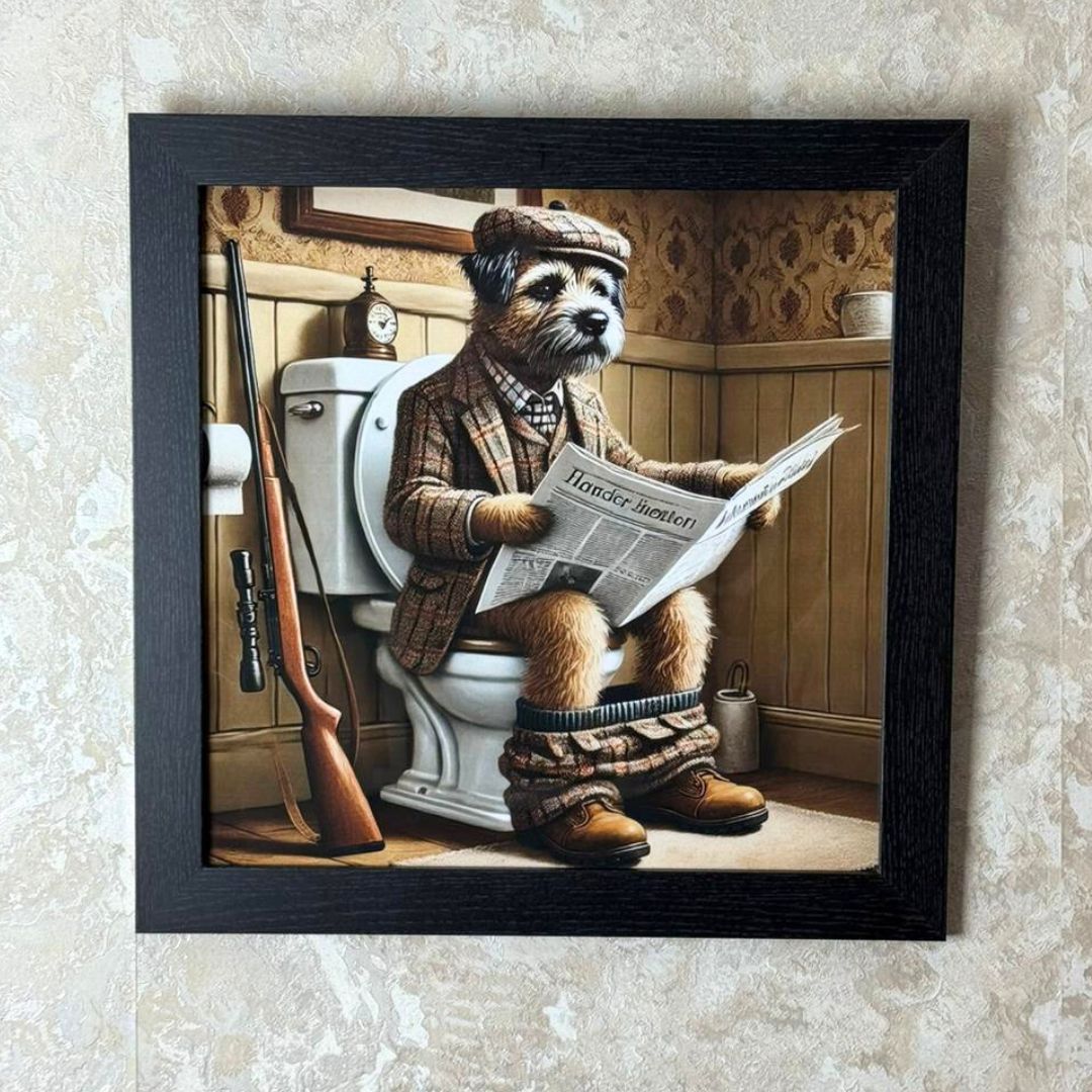 Pagazzi Lavatory Border Terrier Wall Art with Black Frame 40 x 40 cm
