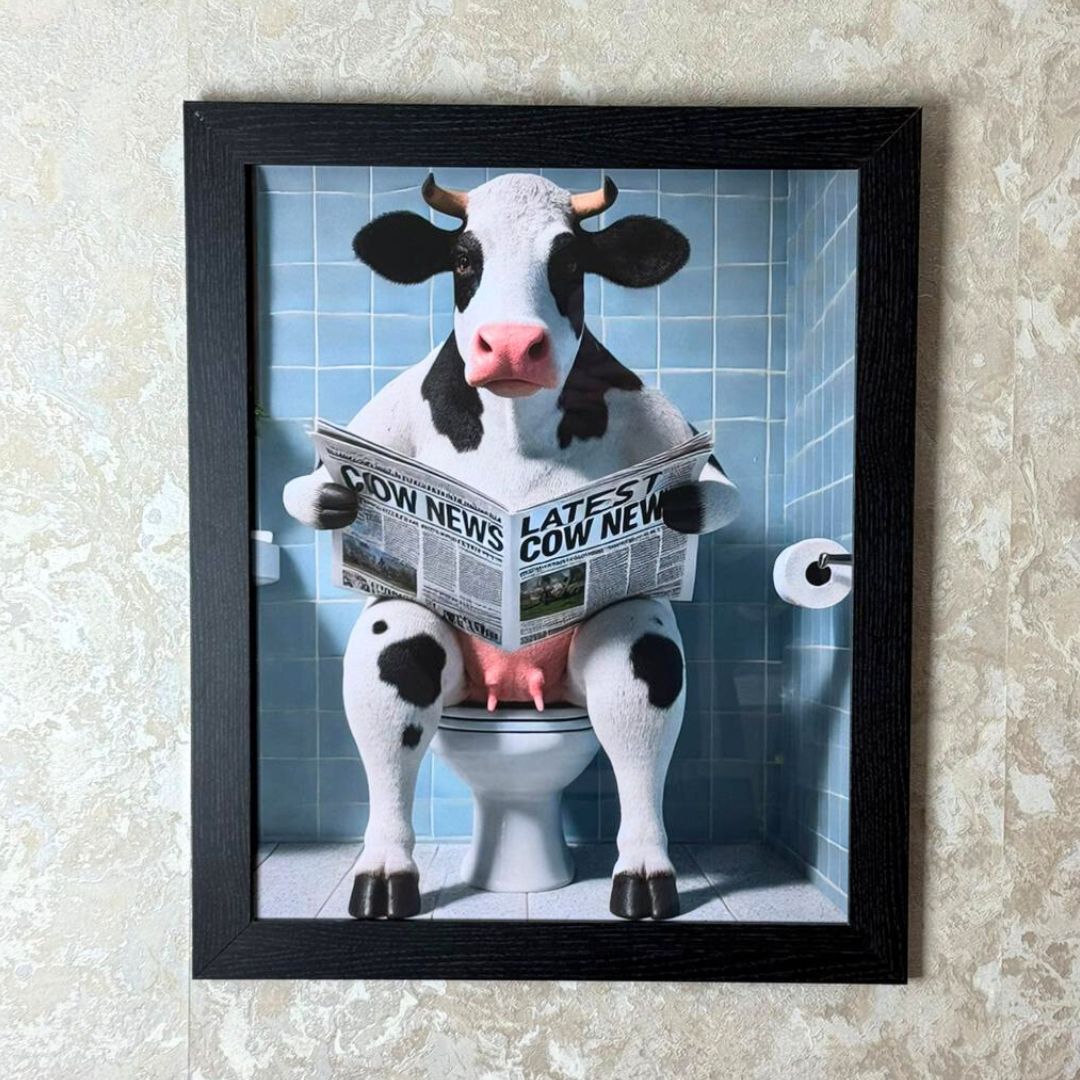 Pagazzi Lavatory Dairy Cow Wall Art with Black Frame 50 x 40 cm