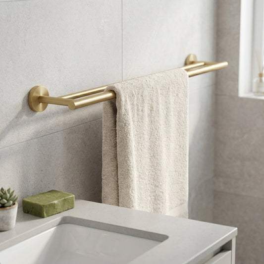 Smedbo Home Double Towel Rail HV3364 Brushed Brass 65cm