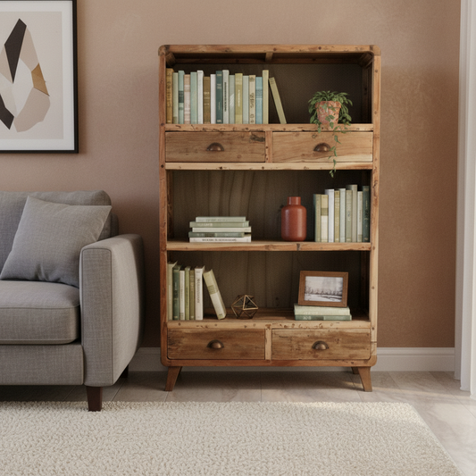 Recycled Teak Wood Book Shelf Display 100x40x160cm