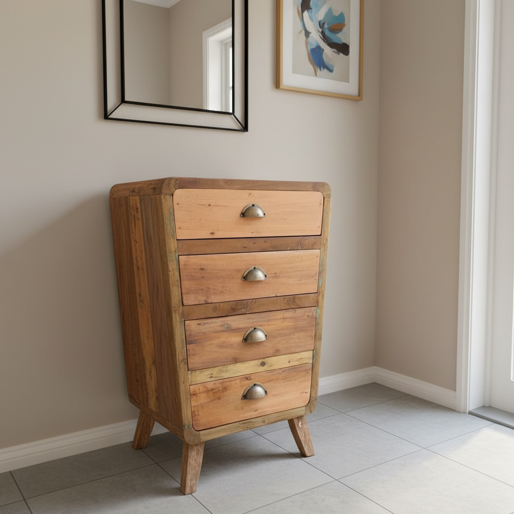 Recycled Teak Wood 4 Draws Storage  52x43x77cm