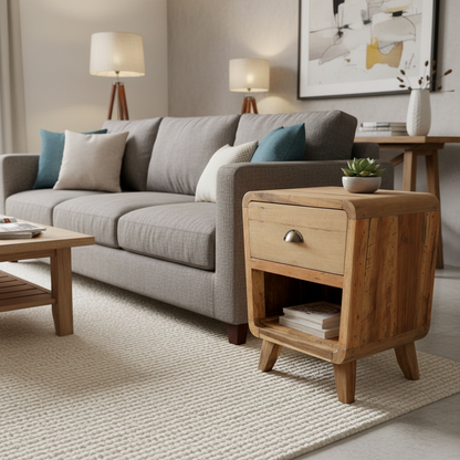 Recycled Teak Wood Bedside Table - Round 45x37×57cm