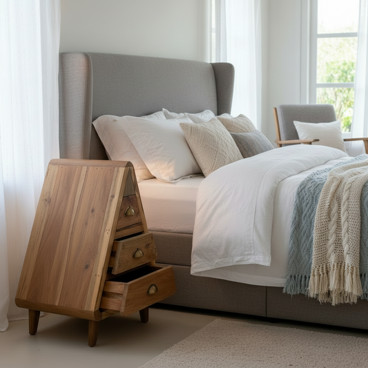 Recycled Teak Wood Triangle Decoration Storage 3 Draws 45×46x72cm