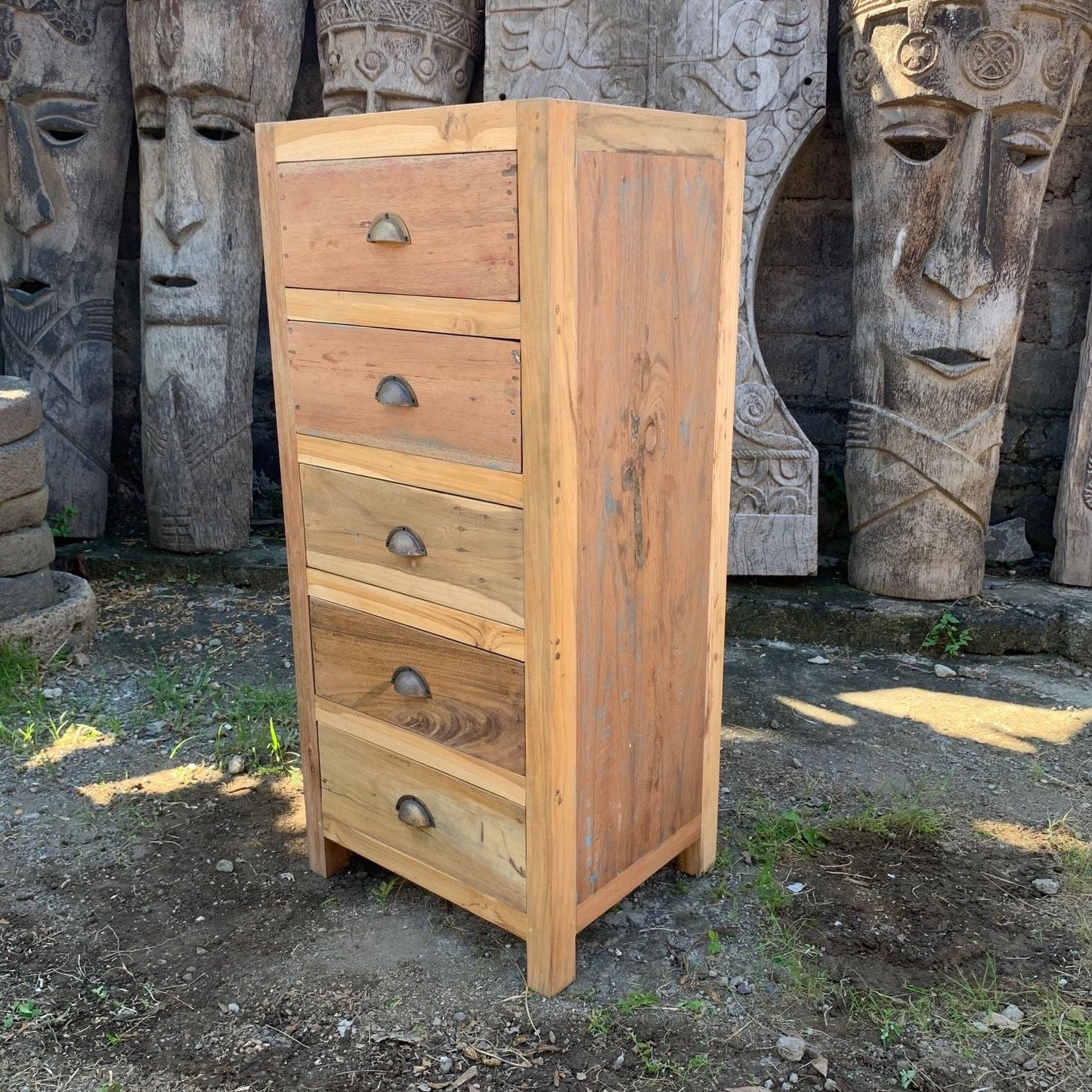 Recycled Teak Wood 5 Draws Storage  48x40x110cm