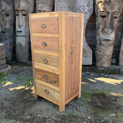 Recycled Teak Wood 5 Draws Storage  48x40x110cm