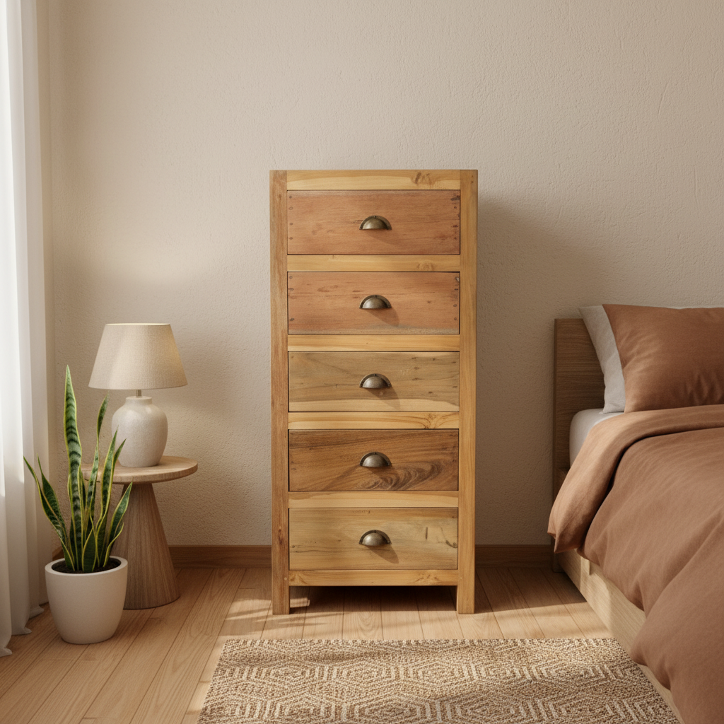 Recycled Teak Wood 5 Draws Storage  48x40x110cm