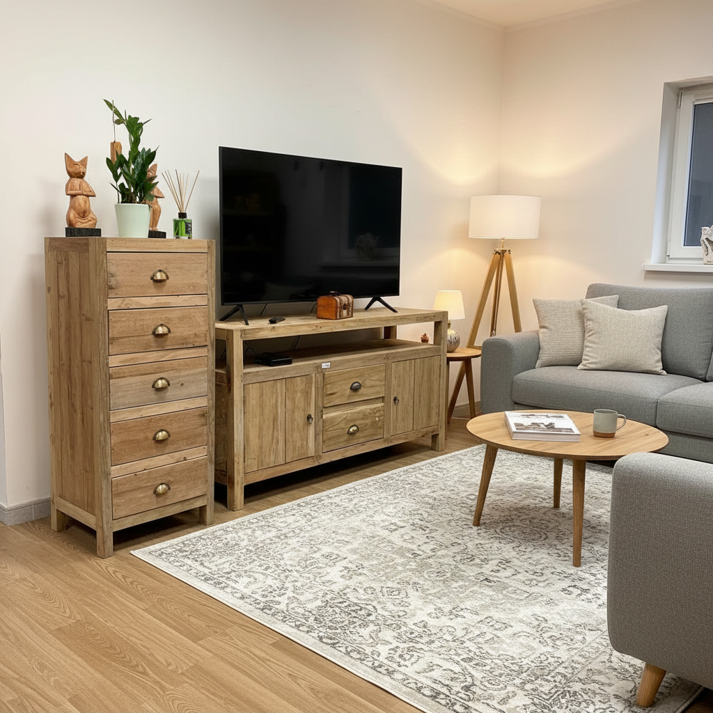 Recycled Teak Wood 5 Draws Storage  48x40x110cm