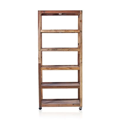 Recycled Teak Wood Six Shelf Display with Casters 79x37x180cm