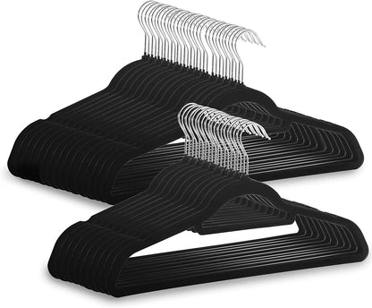 Maison & White Velvet Coat Hangers, Black, Pack of 50