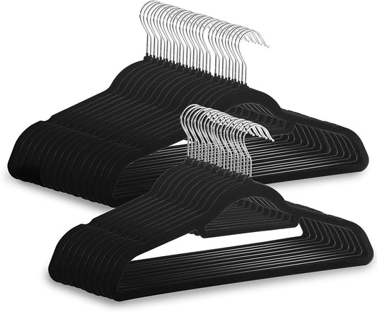 Maison & White Velvet Coat Hangers, Black, Pack of 50