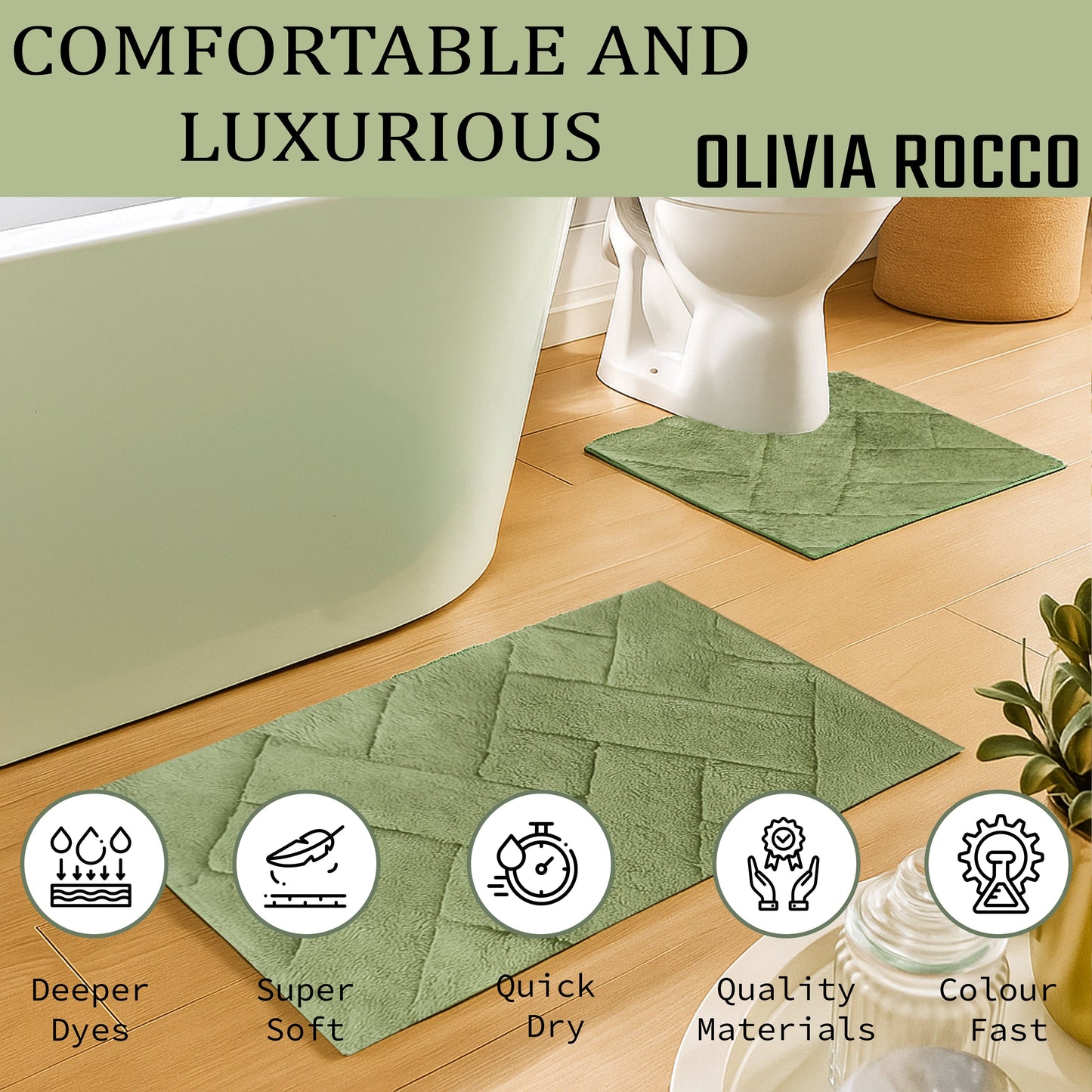 Bali Bath Mat & Pedestal Set Luxurious Super Absorbent Extra-Soft Cotton Mats for Bathroom Comfort and Style in Multiple Colours by OLIVIA ROCCO