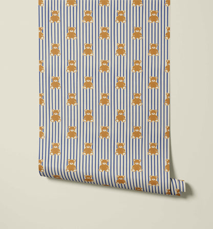 Bobbi Beck Barnaby Teddy Bear Stripe Wallpaper