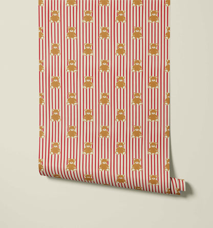 Bobbi Beck Barnaby Teddy Bear Stripe Wallpaper