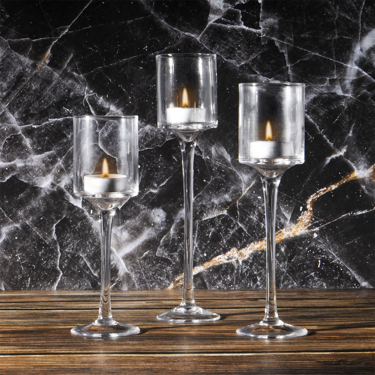 Maison & White Tall Glass Tealight Holders, Set of 3