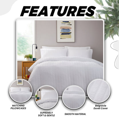 Belgravia White Microfibre Duvet Cover Set with Pillowcases Soft Easy Care Modern Quilt Bedding Bed Linen Set by OLIVIA ROCCO