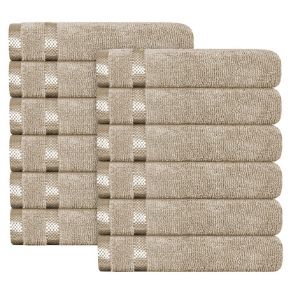 Belmont Viscose Stripe Beige Towels 100% Cotton Hotel Quality Super Absorbent 10 Piece Bale Set, 4 Hand Towel & 12 Face Cloths by OLIVIA ROCCO