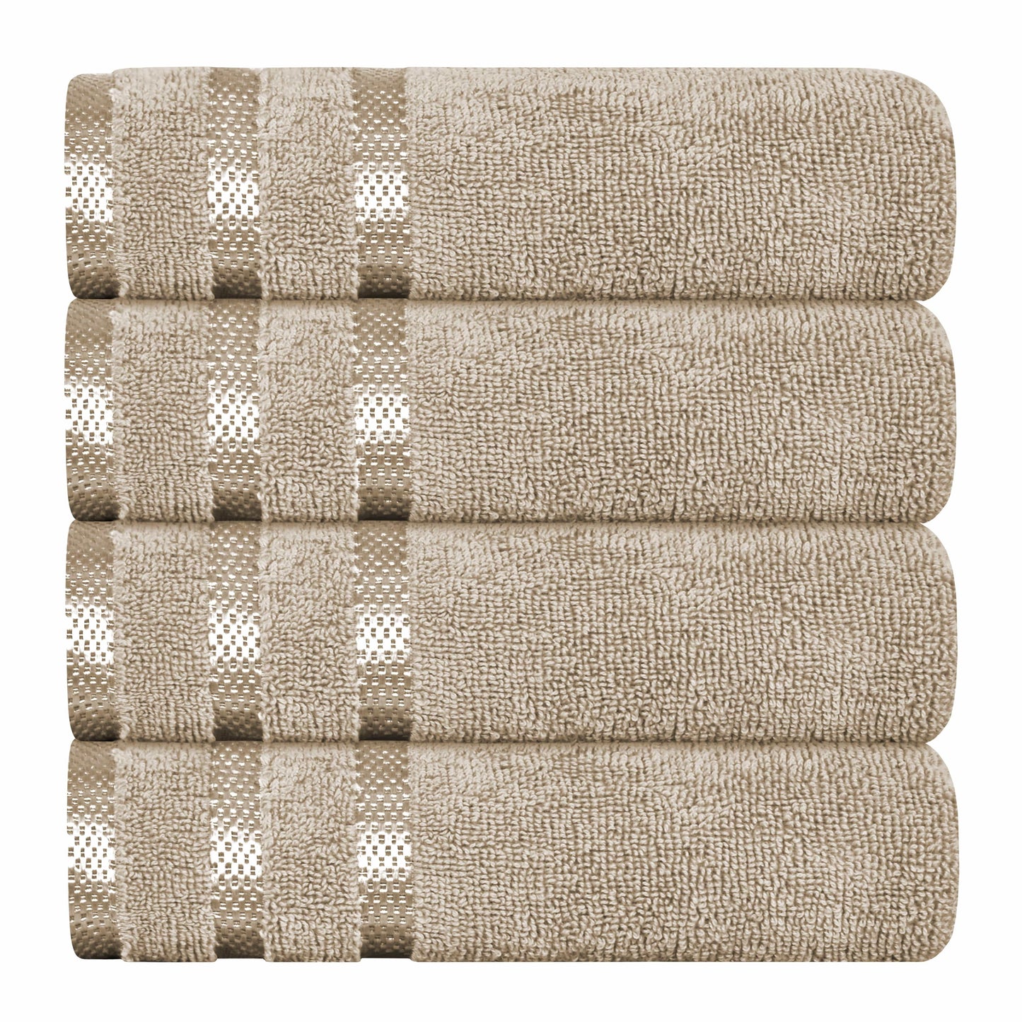 Belmont Viscose Stripe Beige Towels 100% Cotton Hotel Quality Super Absorbent 10 Piece Bale Set, 4 Hand Towel & 12 Face Cloths by OLIVIA ROCCO