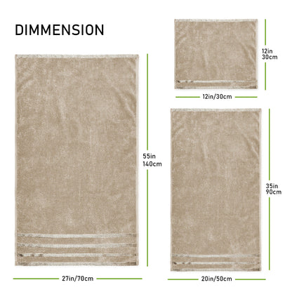 Belmont Viscose Stripe Beige Towels 100% Cotton Hotel Quality Super Absorbent 10 Piece Bale Set, 4 Hand Towel & 12 Face Cloths by OLIVIA ROCCO