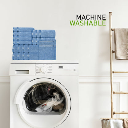 Belmont Viscose Stripe Blue Towels 100% Cotton Hotel Quality Super Absorbent 10 Piece Bale Set, 4 Hand Towel & 12 Face Cloths by OLIVIA ROCCO