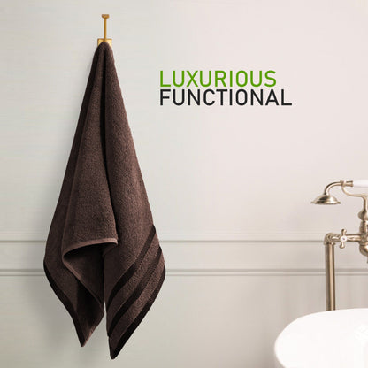 Belmont Viscose Stripe Brown Towels 100% Cotton Hotel Quality Super Absorbent 10 Piece Bale Set, 4 Hand Towel & 12 Face Cloths by OLIVIA ROCCO