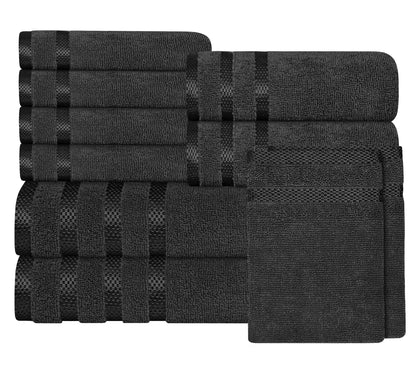 Belmont Viscose Stripe Grey Towels 100% Cotton Hotel Quality Super Absorbent 10 Piece Bale Set, 4 Hand Towel & 12 Face Cloths by OLIVIA ROCCO