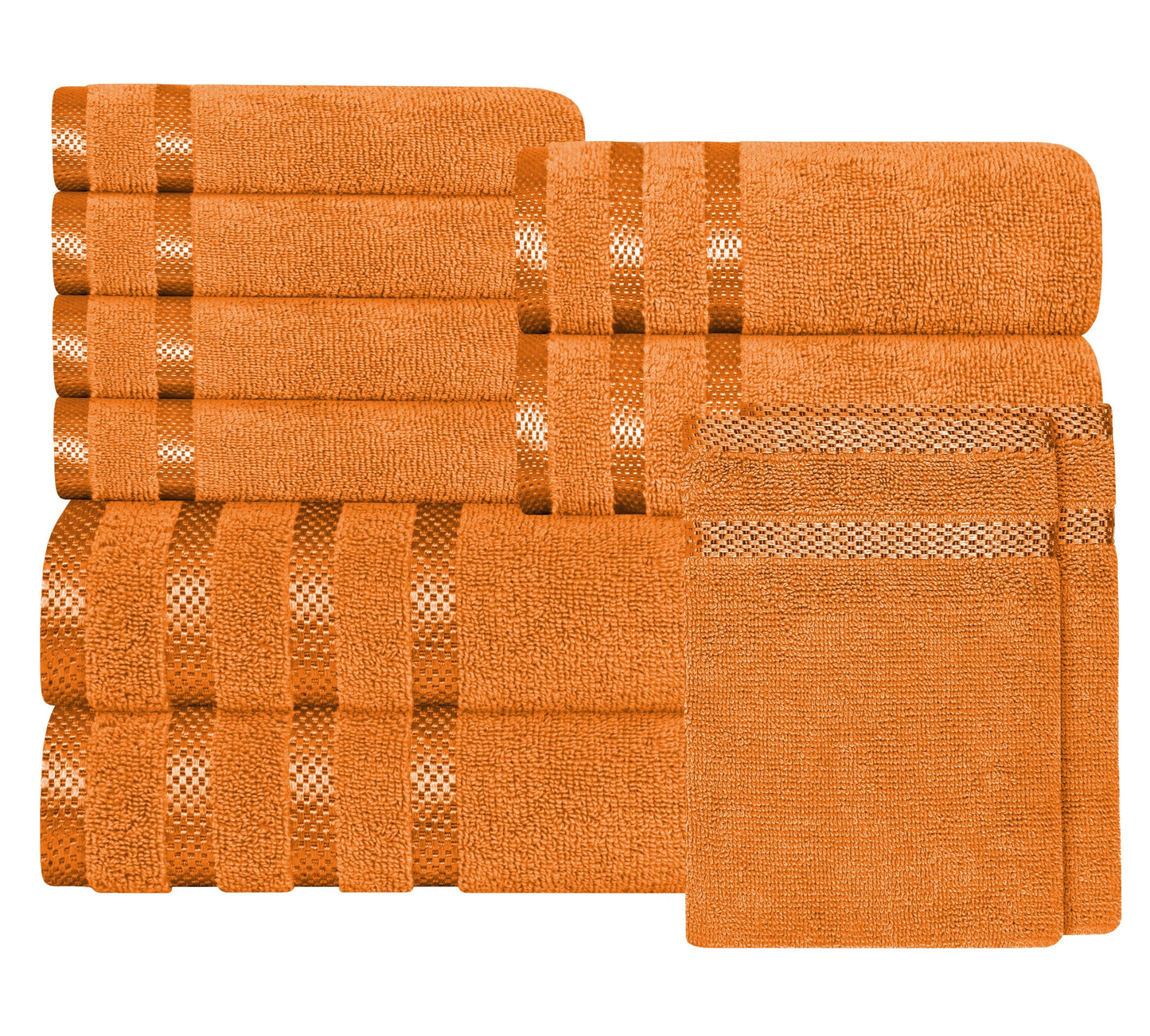 Belmont Viscose Stripe Orange Towels 100% Cotton Hotel Quality Super Absorbent 10 Piece Bale Set, 4 Hand Towel & 12 Face Cloths by OLIVIA ROCCO