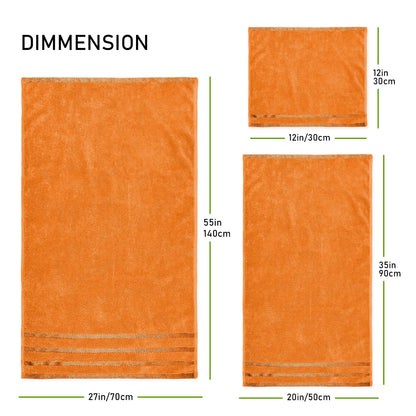 Belmont Viscose Stripe Orange Towels 100% Cotton Hotel Quality Super Absorbent 10 Piece Bale Set, 4 Hand Towel & 12 Face Cloths by OLIVIA ROCCO
