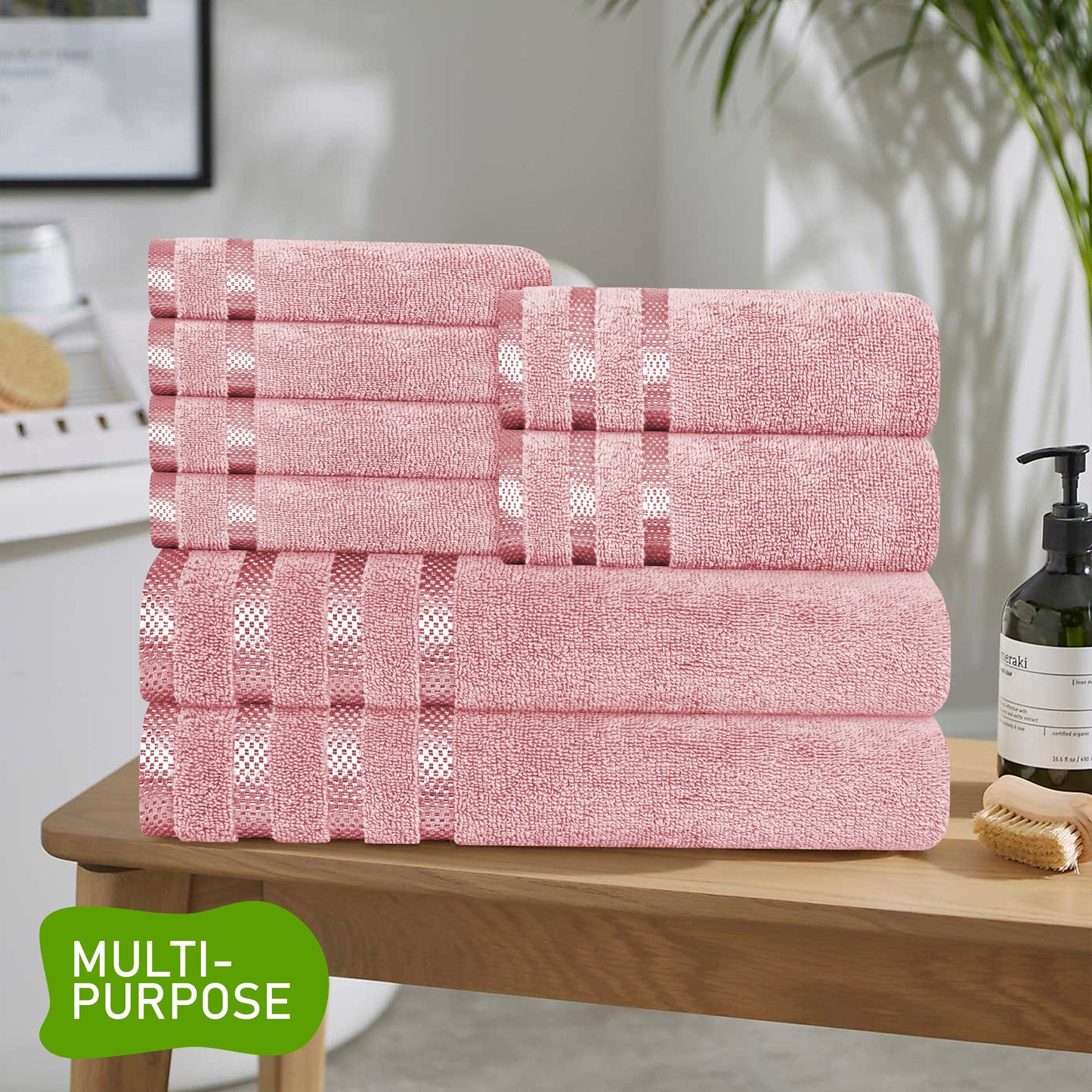 Belmont Viscose Stripe Pink Towels 100% Cotton Hotel Quality Super Absorbent 10 Piece Bale Set, 4 Hand Towel & 12 Face Cloths by OLIVIA ROCCO