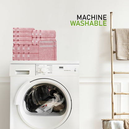 Belmont Viscose Stripe Pink Towels 100% Cotton Hotel Quality Super Absorbent 10 Piece Bale Set, 4 Hand Towel & 12 Face Cloths by OLIVIA ROCCO