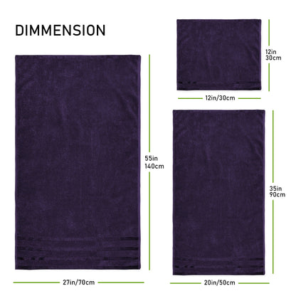 Belmont Viscose Stripe Purple Towels 100% Cotton Hotel Quality Super Absorbent 10 Piece Bale Set, 4 Hand Towel & 12 Face Cloths by OLIVIA ROCCO