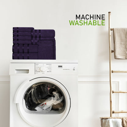 Belmont Viscose Stripe Purple Towels 100% Cotton Hotel Quality Super Absorbent 10 Piece Bale Set, 4 Hand Towel & 12 Face Cloths by OLIVIA ROCCO